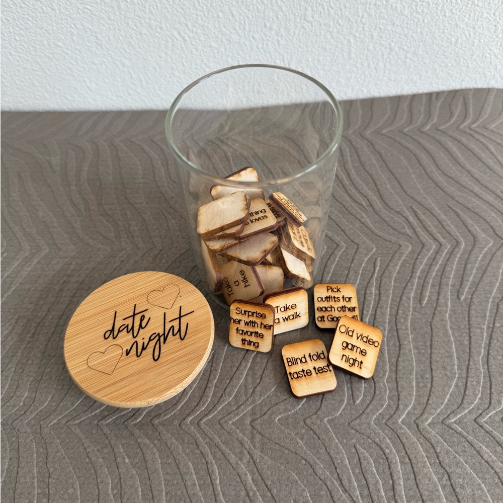 Date Night Wooden Jar with Engraved Activity Tiles - Natural Bamboo